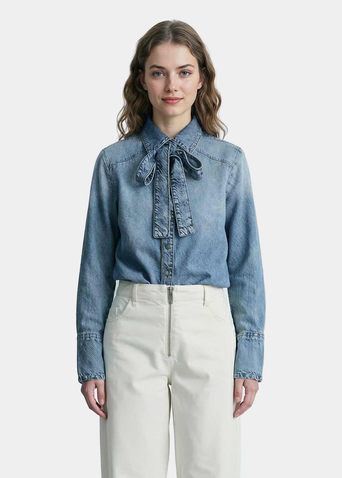 Denim Shirt with Bow